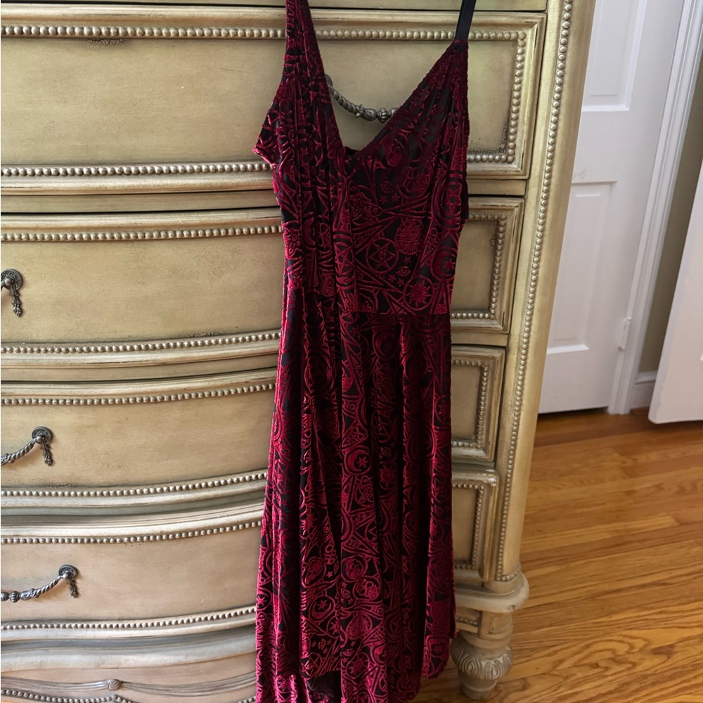 Blackmilk clothing red gothic burnout handkerchief hem